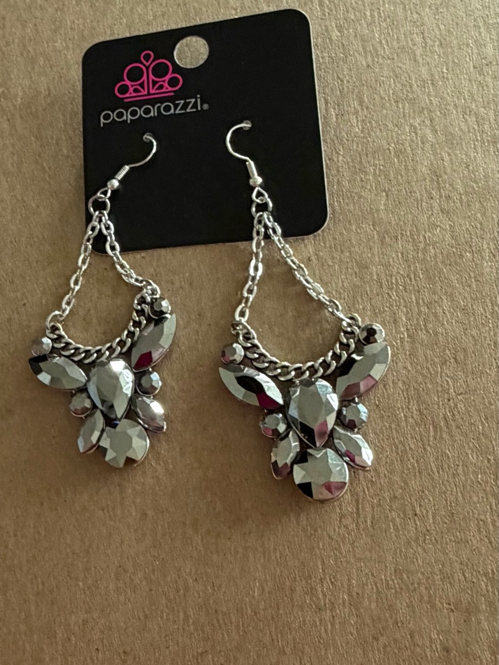 Paparazzi Silver and Clear Faceted Teardrop Cluster Earrings!